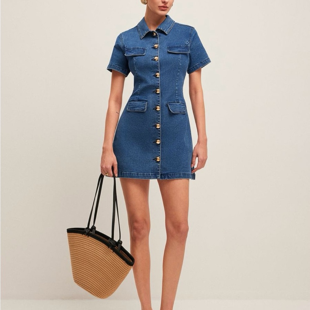 Commense Blue Buttoned Sheath Mini Dress